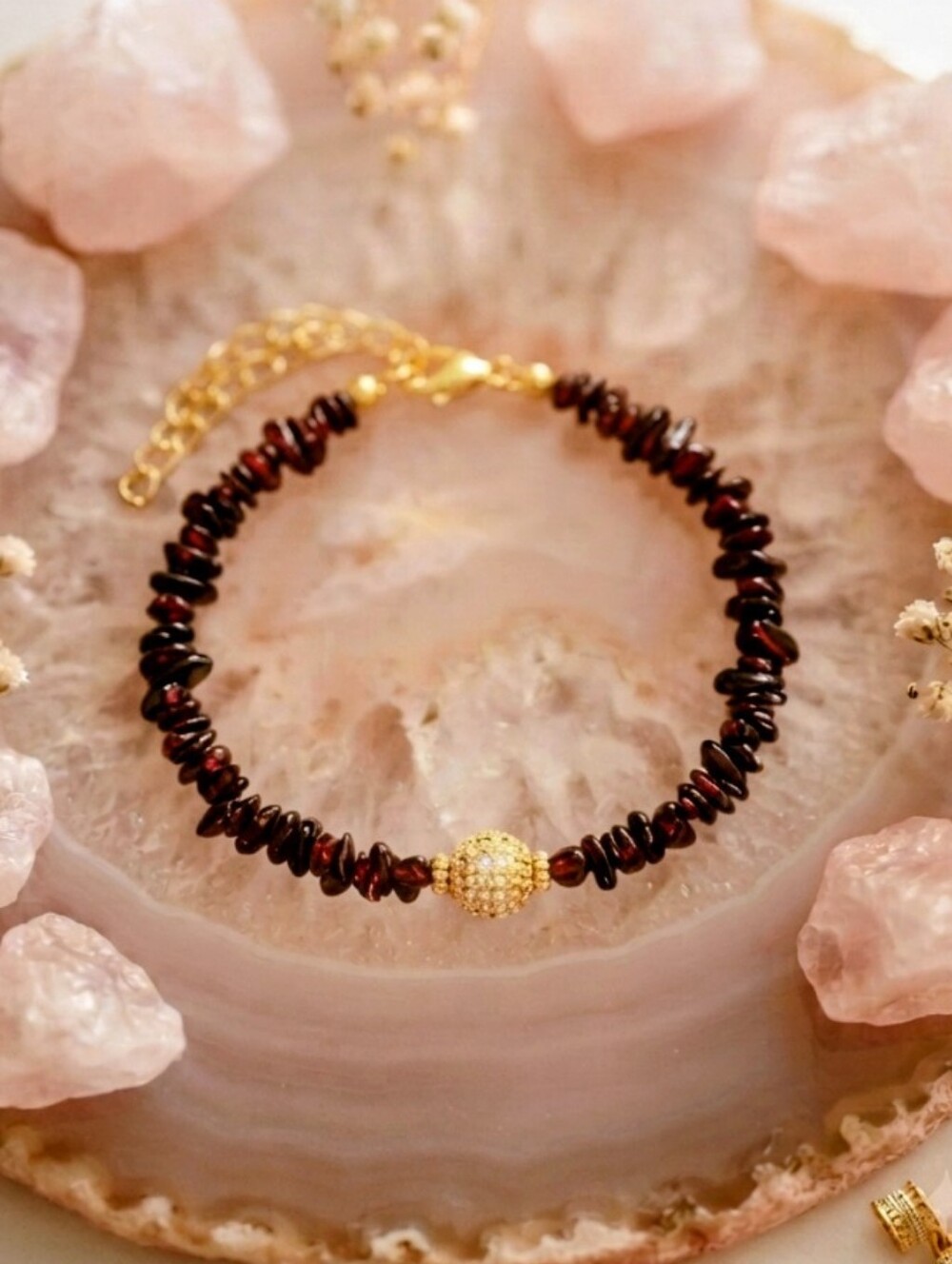 Garnet Adjustable Bracelet With Cubic Zirconia Accent